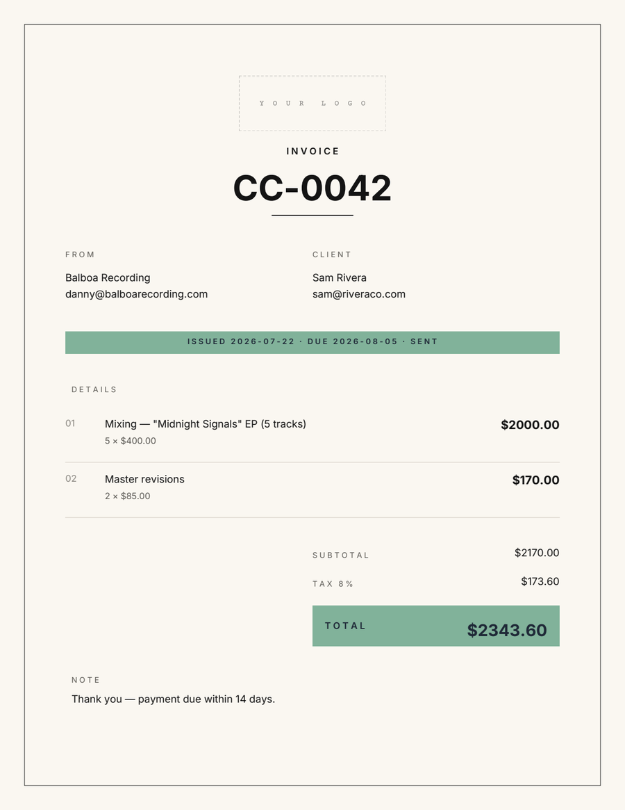 Aesthetic invoice template example