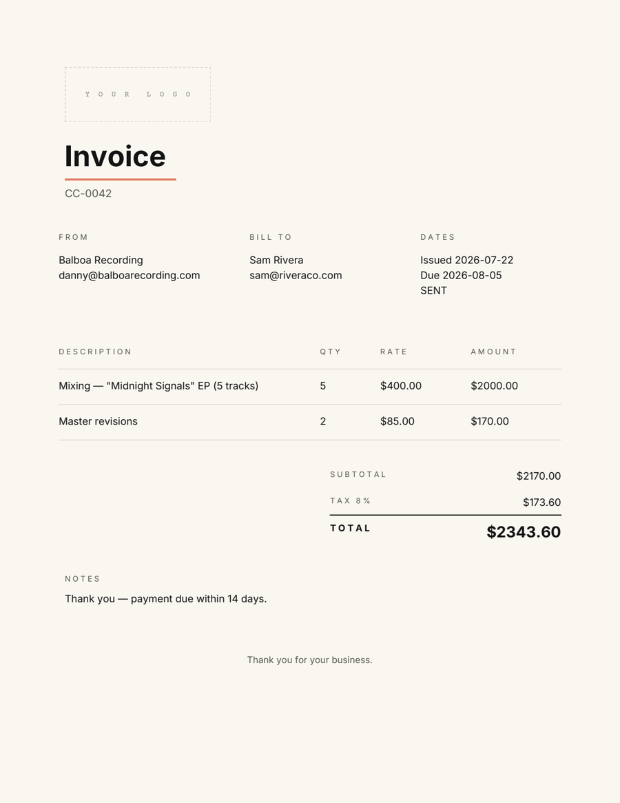 Classic invoice template example