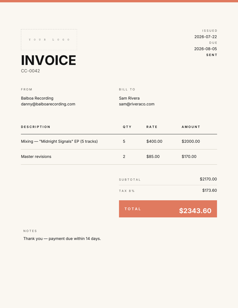Modern invoice template example